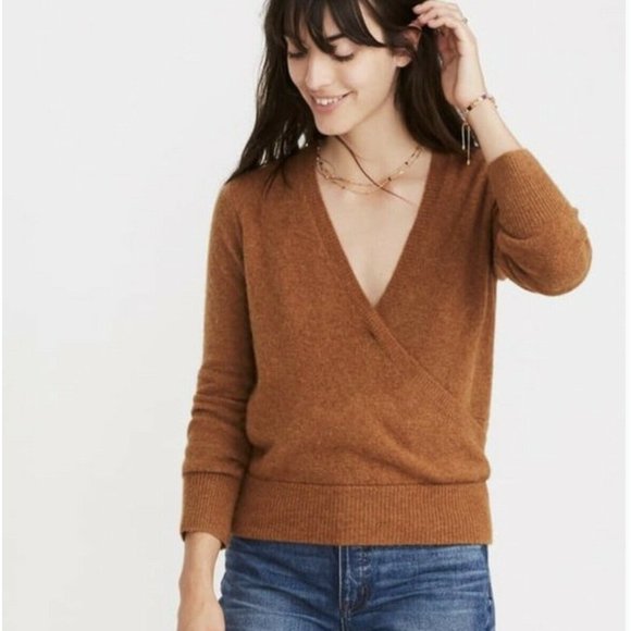 Madewell Sweaters - Madewell Women's Brown Faux Wrap Pullover Sweater in Coziest Yarn H6985 Size S